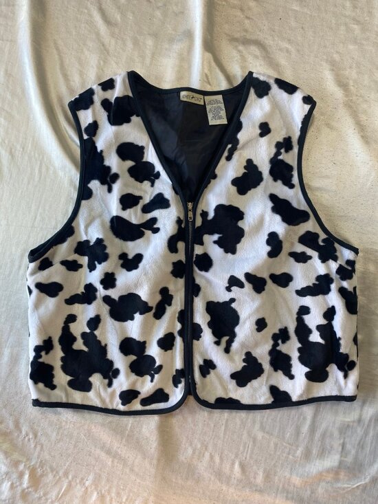 White Stag Jackets & Blazers - White Stag Vintage Cow Print Zip Vest Ladies XL Faux Fur Animal Pattern Y2K